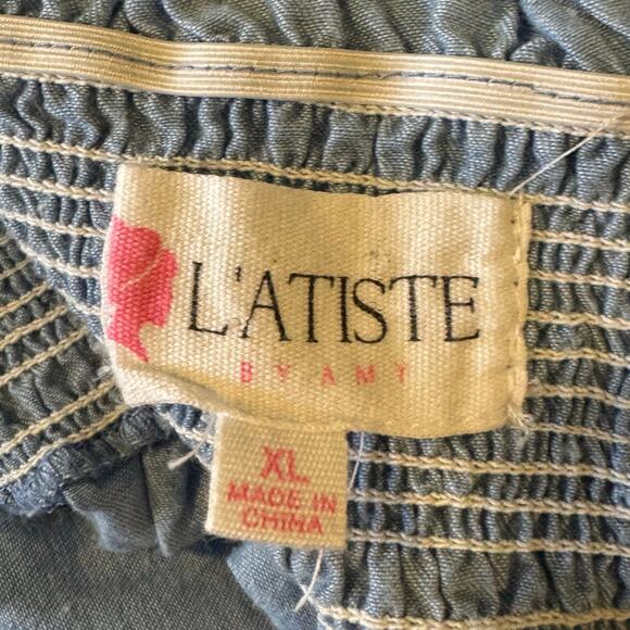 L’atiste By Amy Size XL Mia Chambray Wide Leg Smocked Waist Pants - Picture 8 of 9